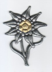 Established 1907 by the Austrian-Hungarian Army for their alpine troops, the sign was used in World War II by the Wehrmacht Gebirgsjäger—here as Edelweiss cap badge.